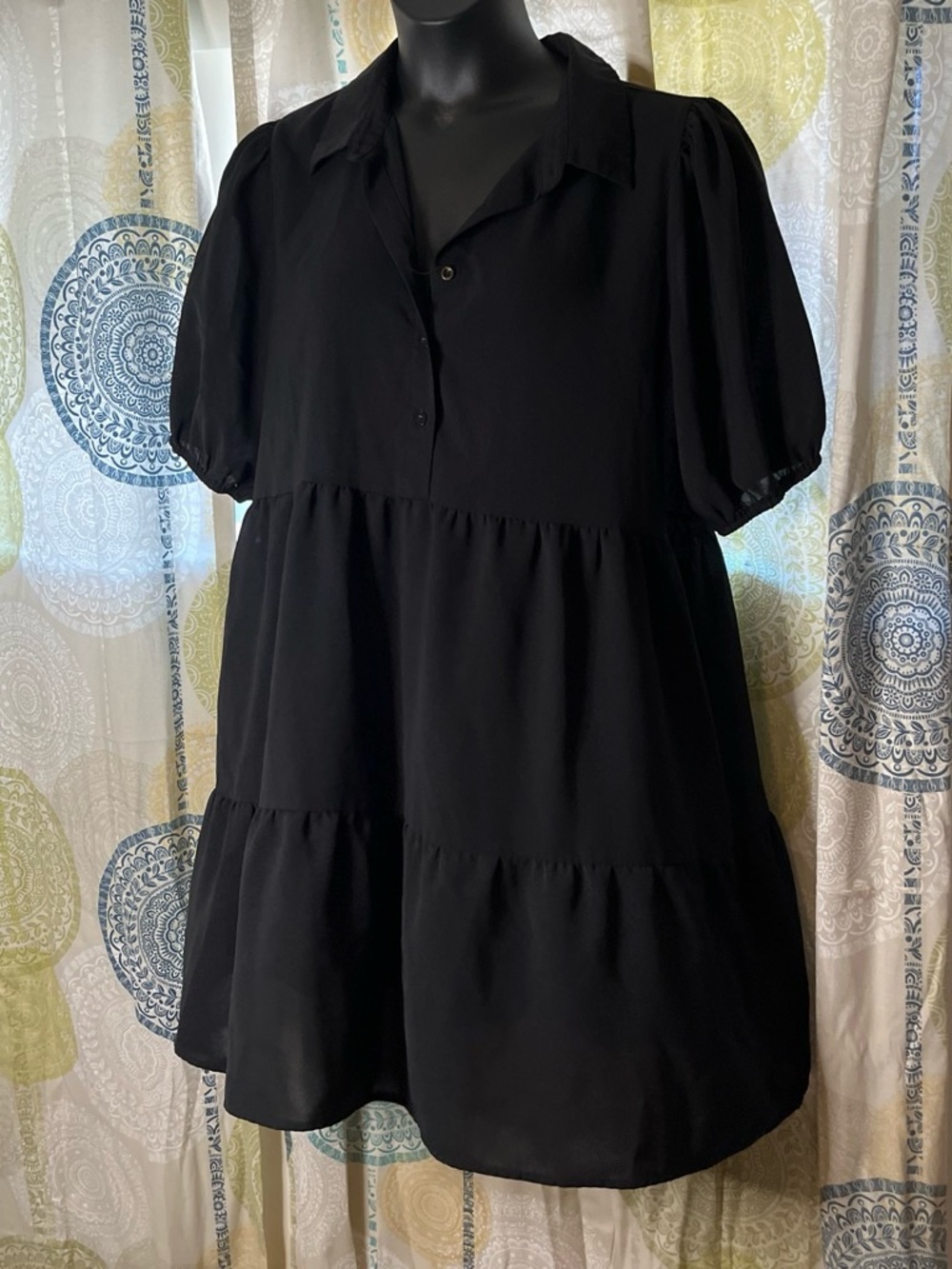Oh Black Tiered Mini Dress with Puff Sleeves